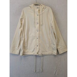 Old Navy Women's Size M Cream Canvas Hooded Utility Jacket Snap Front